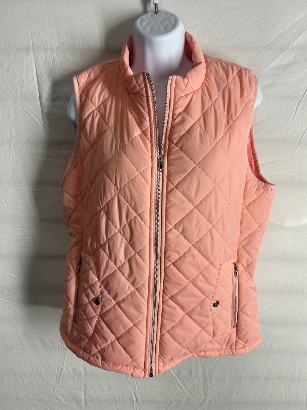 Women's Quilted Peach Zip-Front Vest